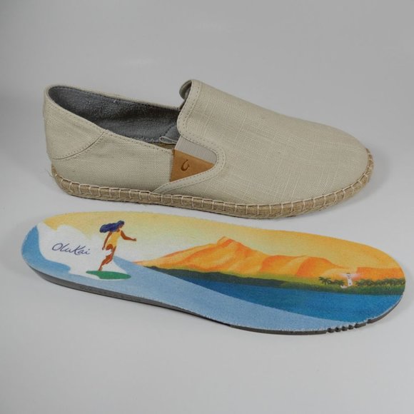 OluKai Kaula Pa'a Kapa Slip-on Espadrille Loafer Size 9.5 Tapa Canvas NEW $100 - Picture 4 of 12